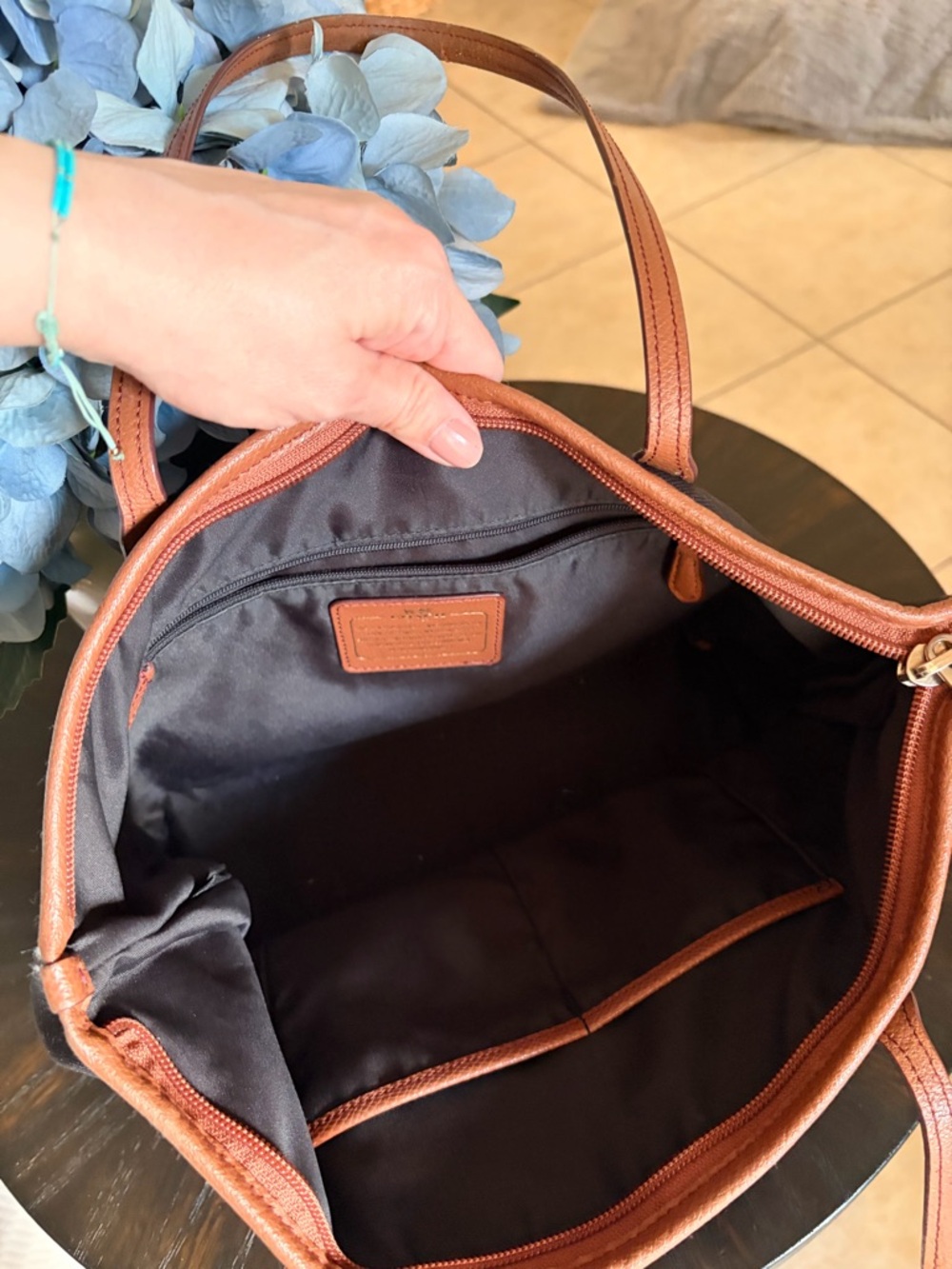 Coach black Tote with Brown Leather Trim with hangtag - Picture 3 of 5